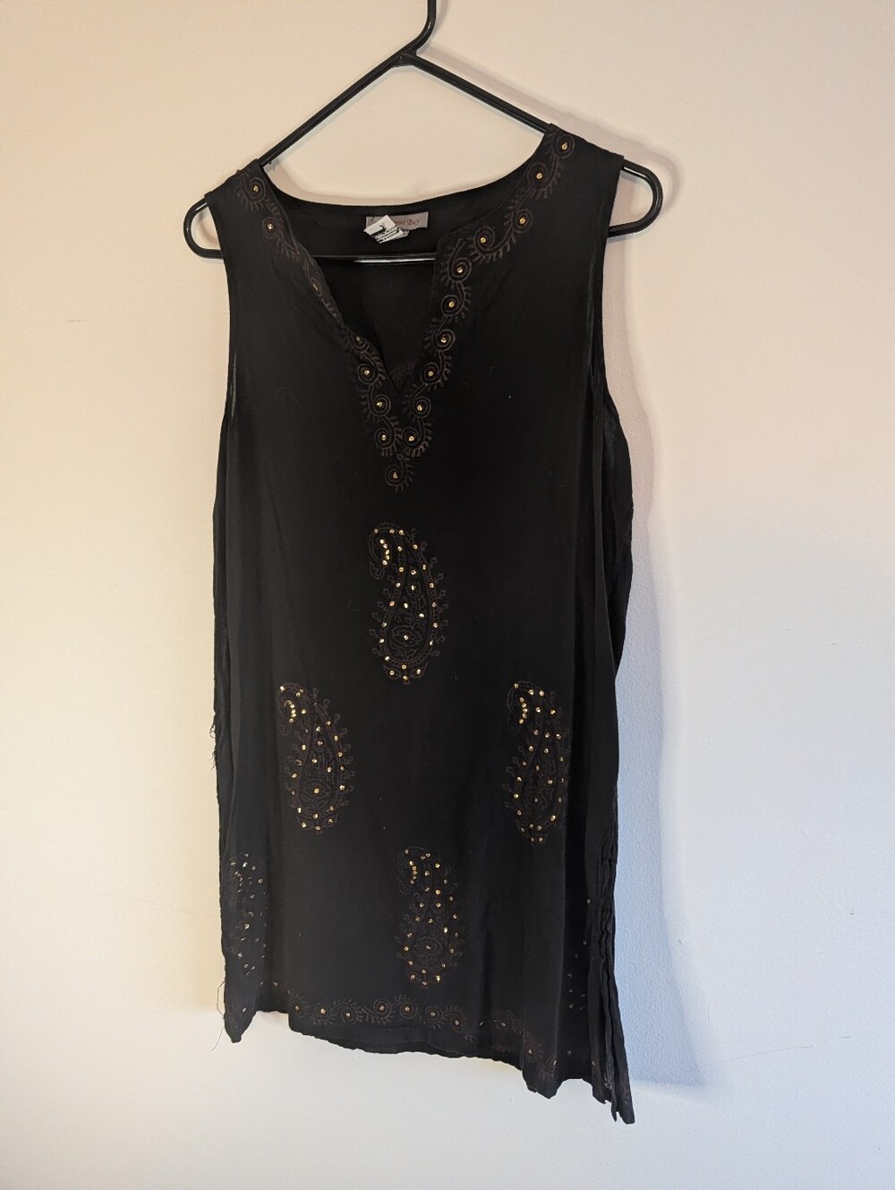 Black Embellished Sleeveless Women's Sheer Top